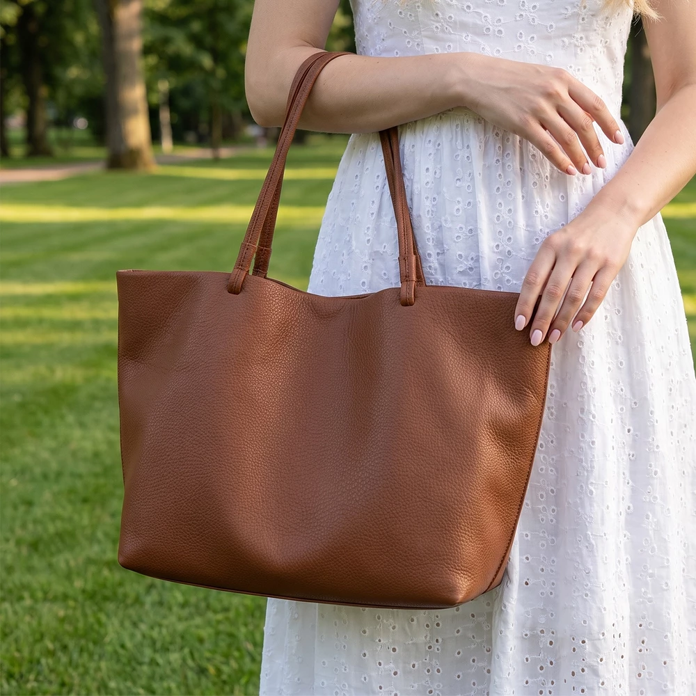 Pebbled Vegan Leather Tote Bag With Pouch