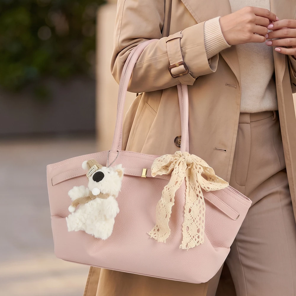 Lace Bow Slouchy Handbag With Lamb Charm