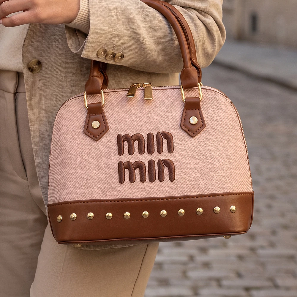 Dome Top Handle Satchel Crossbody With Stud Trim