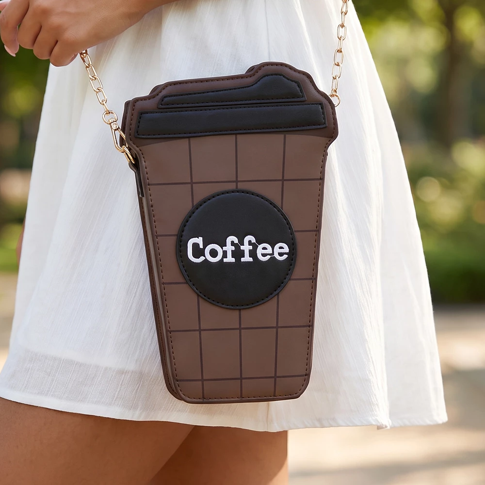 Coffee Cup Novelty Crossbody Bag With Chain
