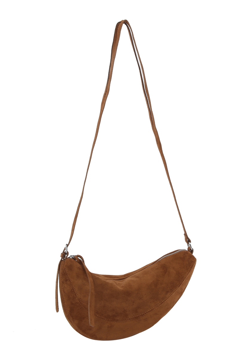 Suede Crescent Panel Shoulder Bag