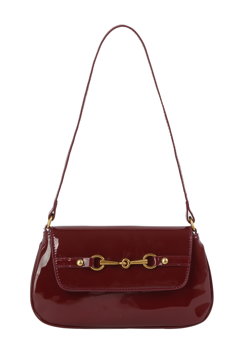 Latch Accent Glossy Leather Hand Bag