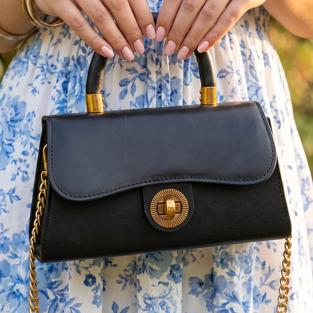 Twist Lock Flap Top Handle Satchel Crossbody