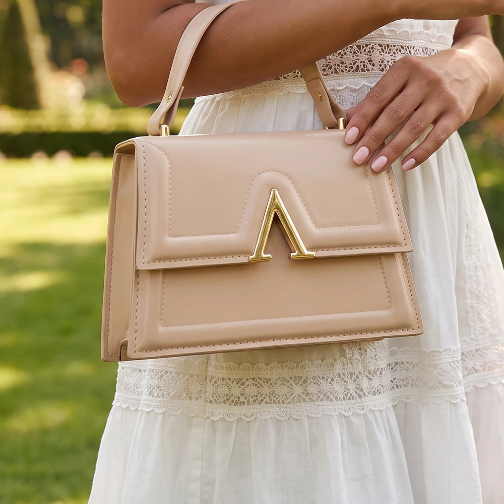 Structured Flap Satchel Crossbody With Chevron Clasp