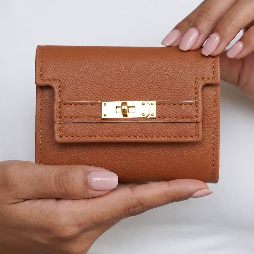 Flap Clasp Mini Bifold Vegan Leather Wallet