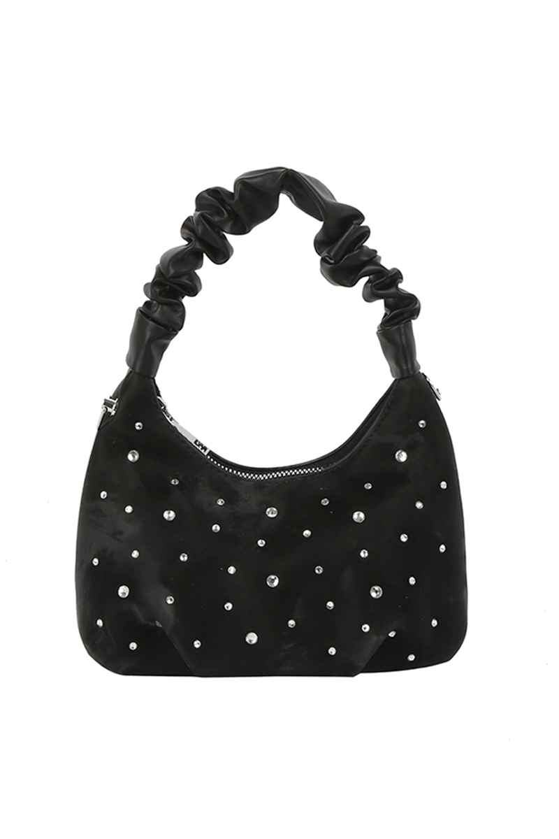 Studded Ruched Handle Satchel Hand Bag
