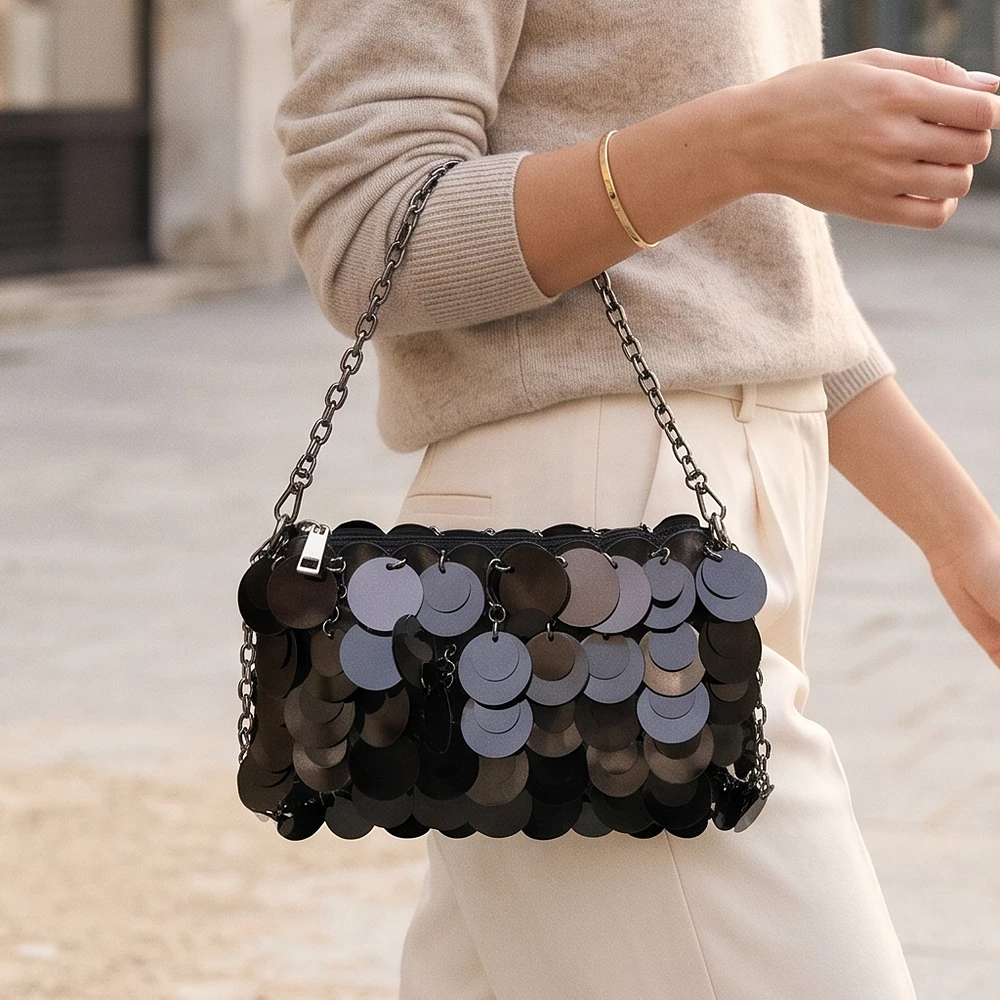 Oversized Paillette Sequin Shoulder Clutch