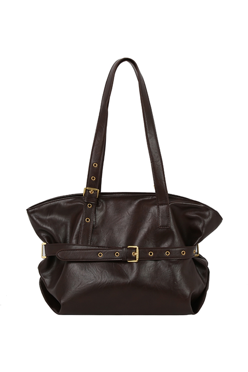 Faux Leather Retro Belted Tote Shopper Bag