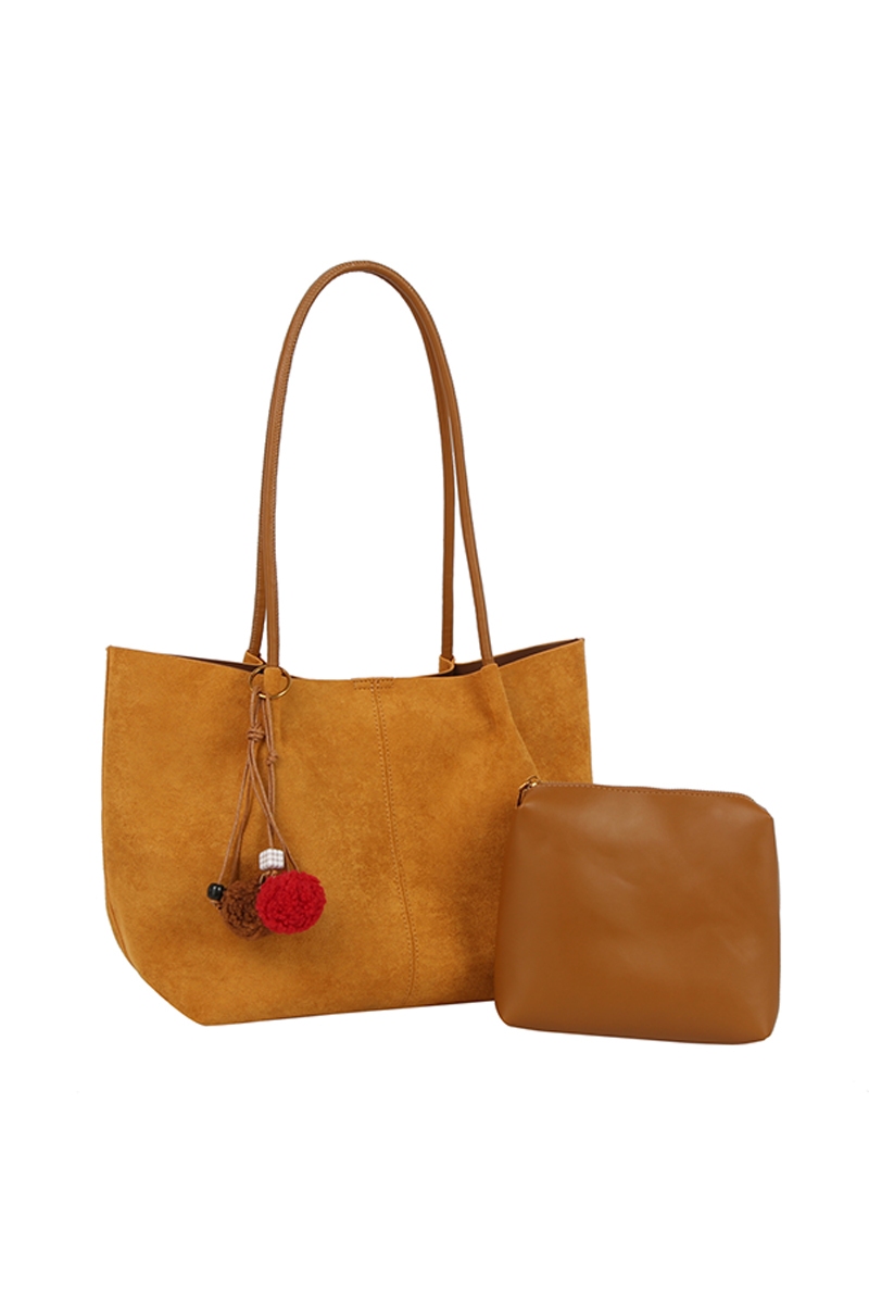 Faux Suede And Leather Hobo Shoulder Bag Set