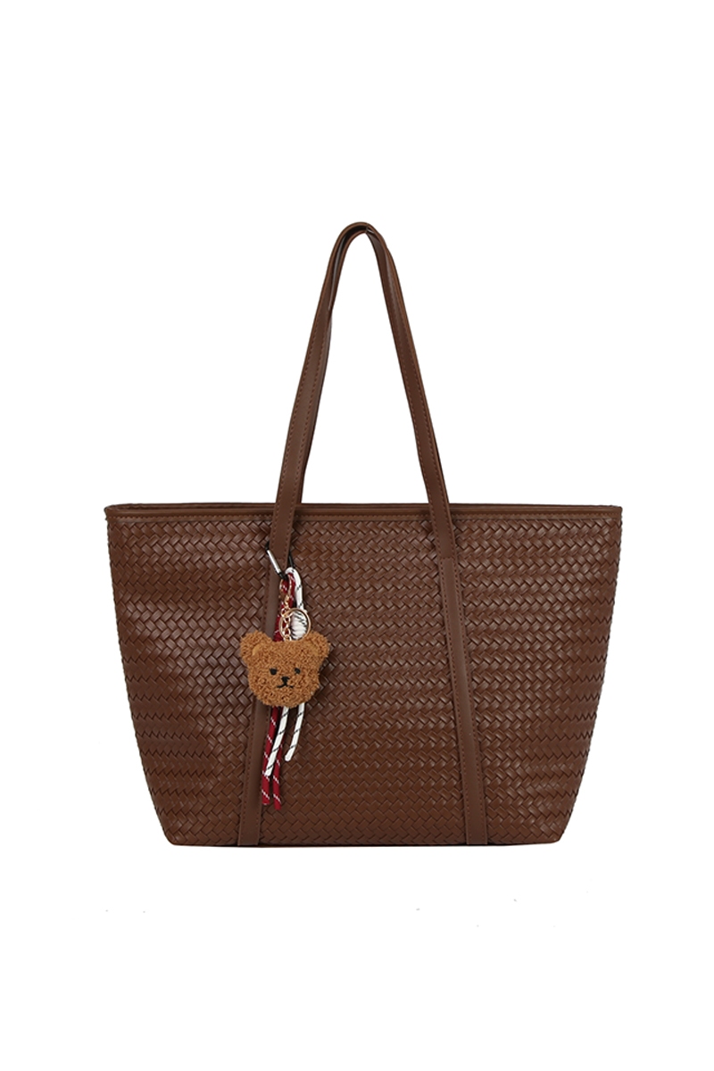 Teddy And Rope Charm Woven Shopper Tote Bag