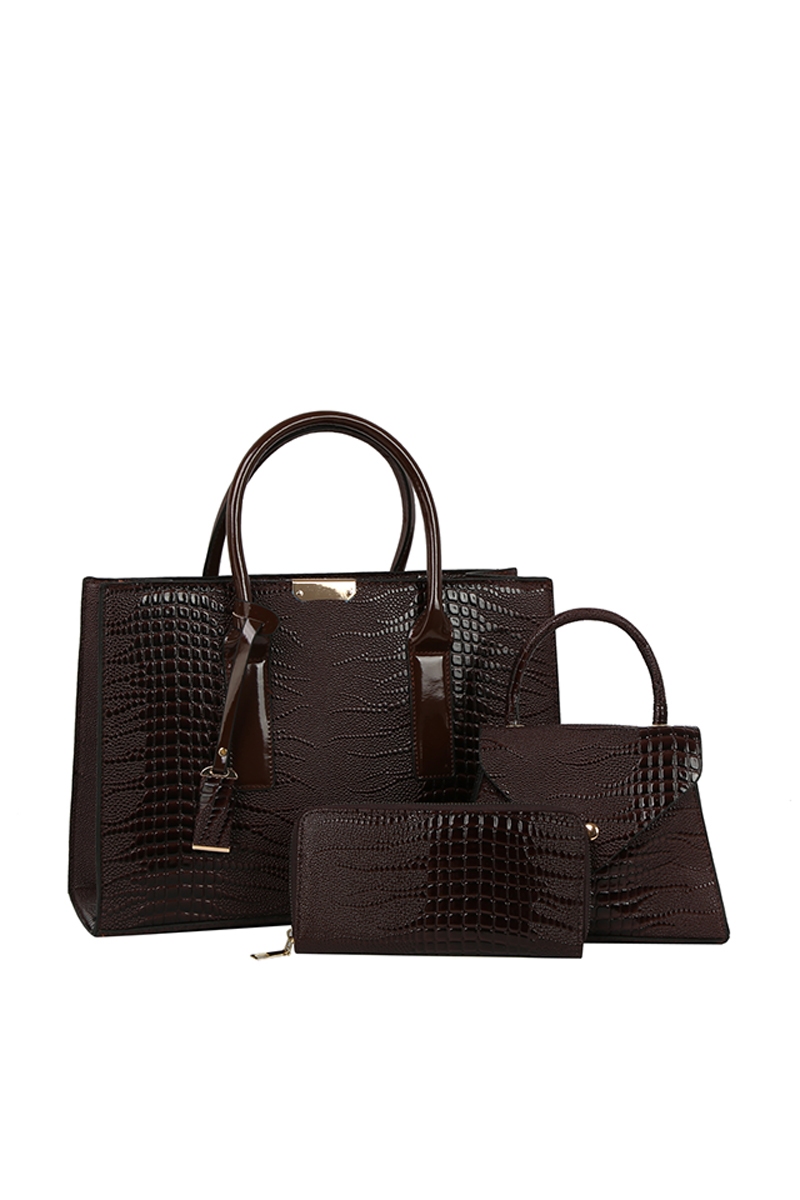 Faux Alligator Leather 3 In 1 Hand Bag Set