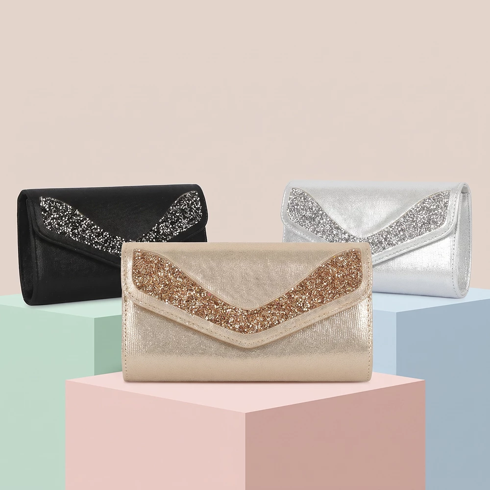 Glitter Chevron Flap Evening Clutch