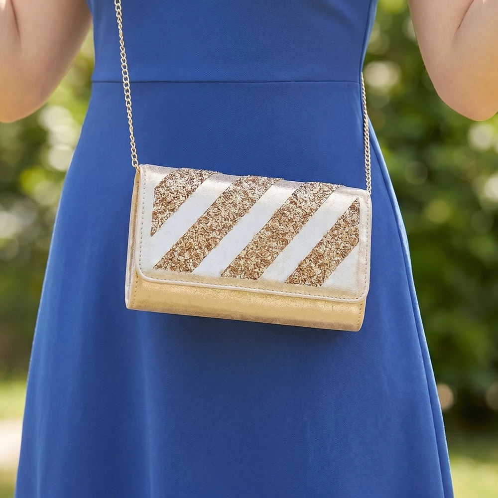 Striped Glitter Flap Evening Clutch