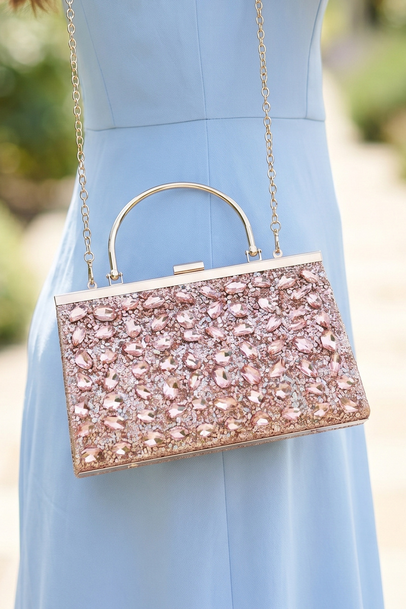 Crystal Rhinestone Glitter Evening Top Handle Bag