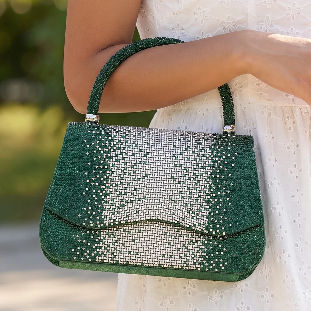 Ombre Rhinestone Flap Top Handle Evening Bag