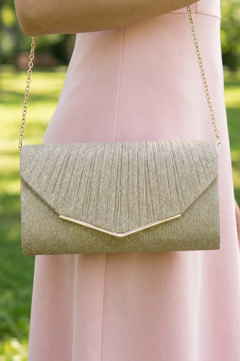 Glitter Angular V Bar Detail Evening Clutch