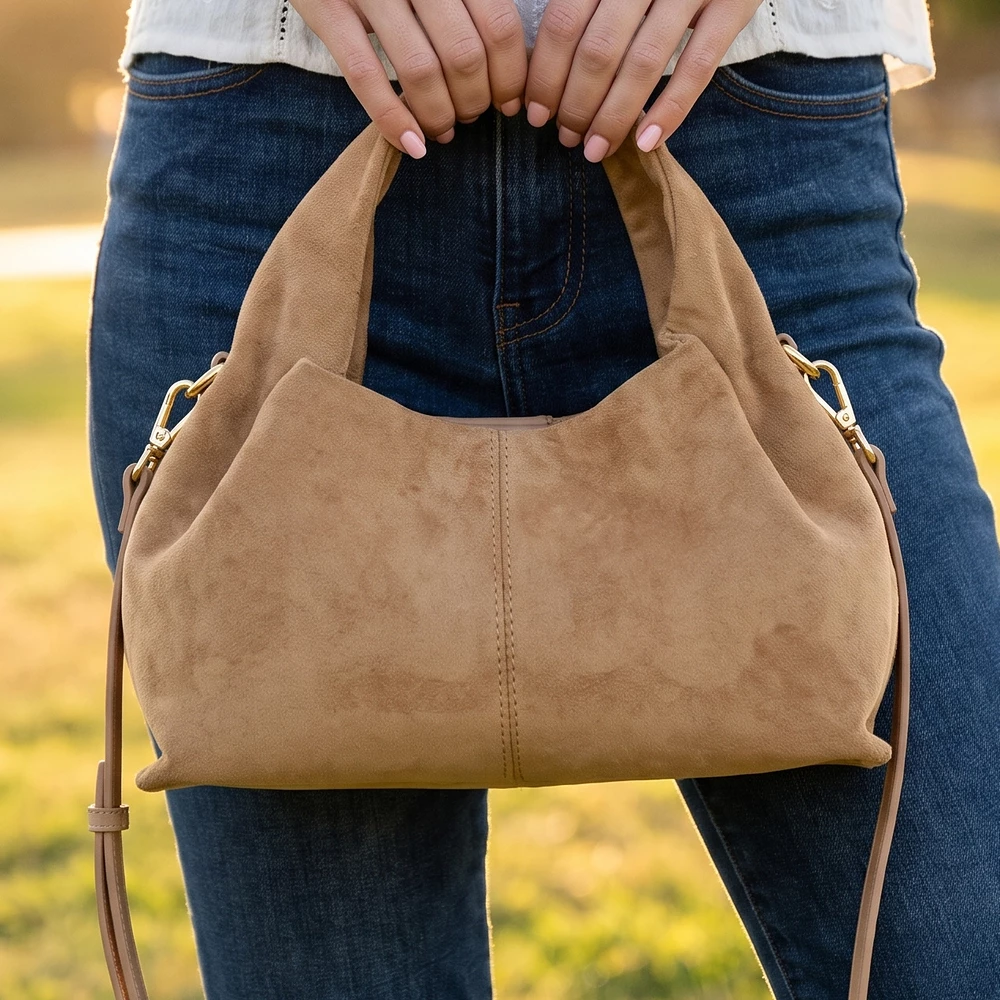 Slouchy Vegan Suede Top Handle Bag