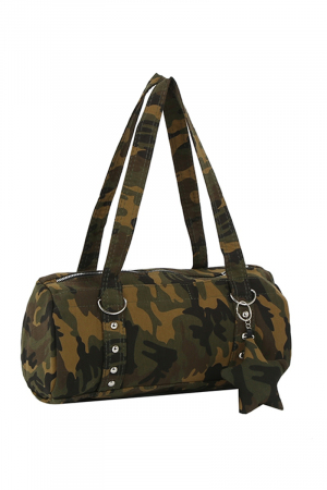 Camo Canvas Barrel Shoulder Bag