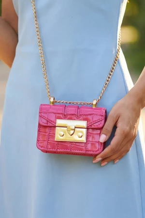Croc Embossed Micro Mini Flap Bag With Chain