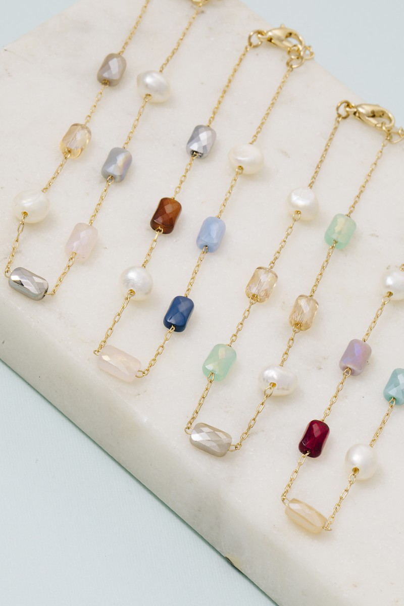 Pearl And Faceted Beads Dainty Chain Bracelet