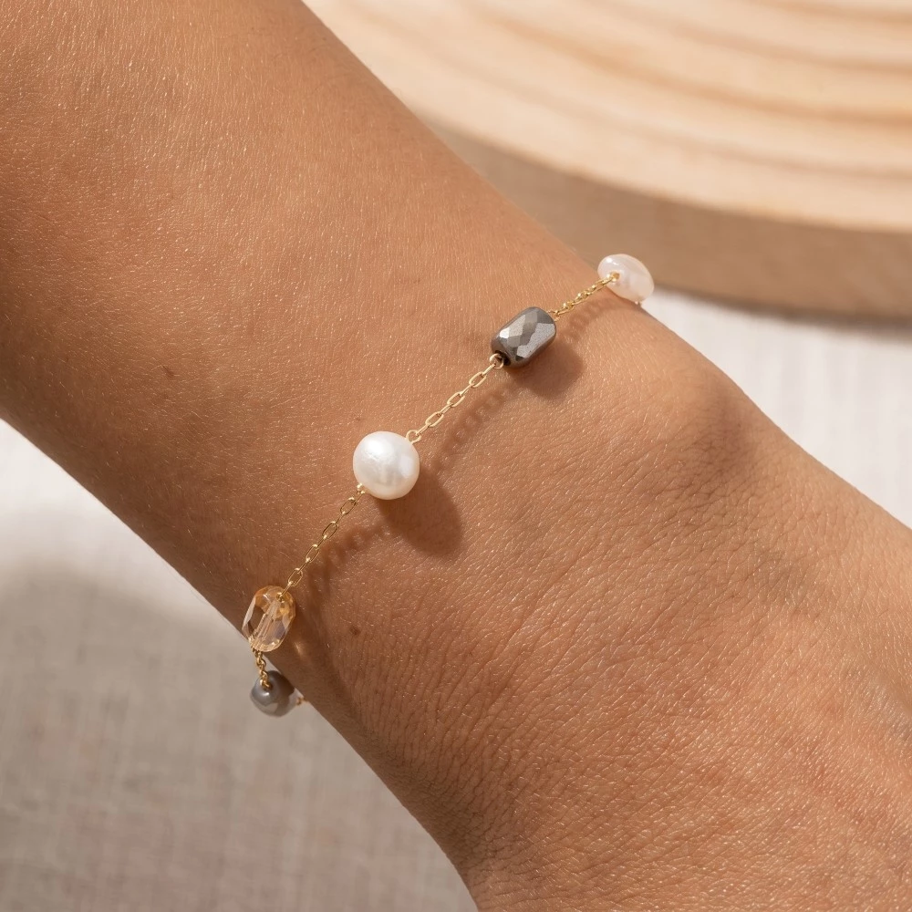 Pearl And Faceted Beads Dainty Chain Bracelet
