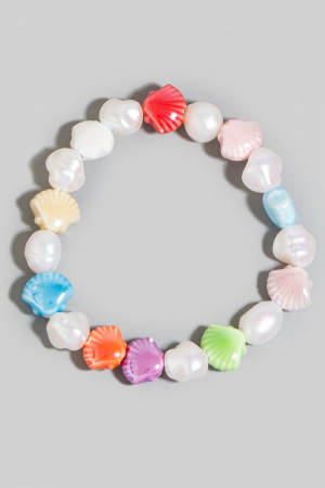 Colorful Clam Shells And Pearls Beaded Bracelet