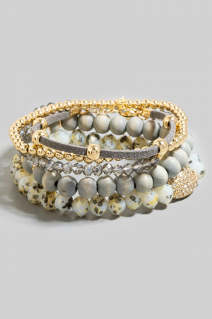 Mixed Beaded And Cord Pave Charm Bracelet Set