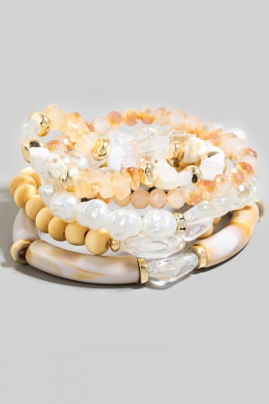 Pearl Stone And Wood Beaded Bracelet Set