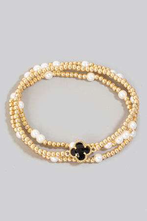 Faceted Clover Charm Mixed Beaded Bracelet