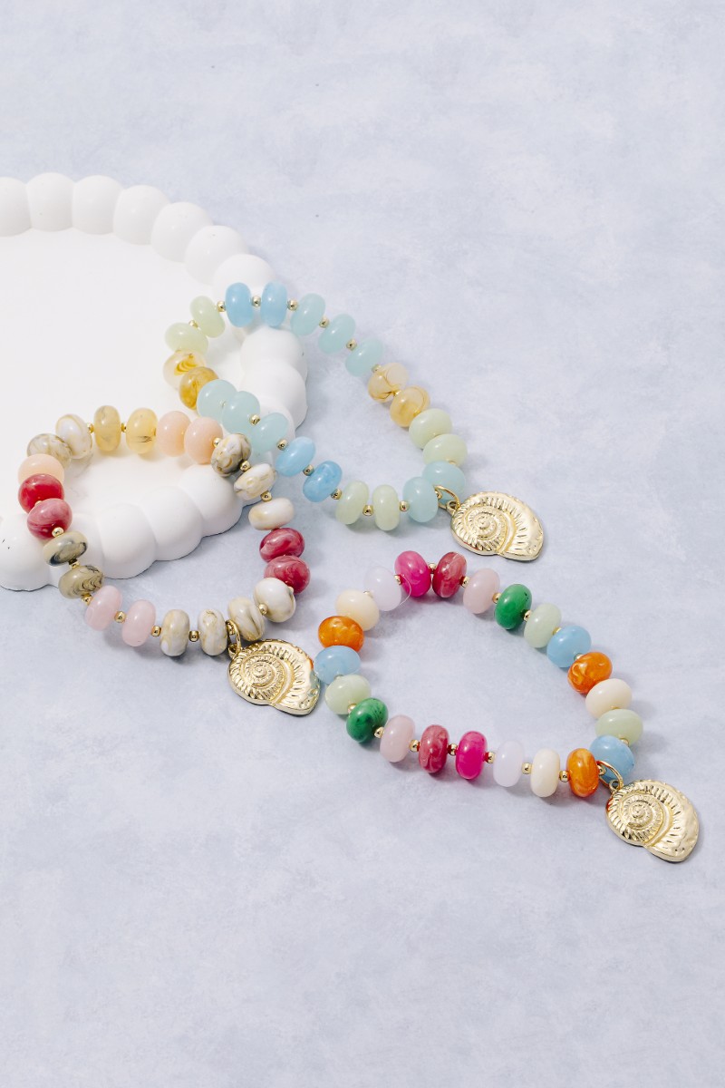 Sea Shell Dangle Mixed Resin Beaded Bracelet