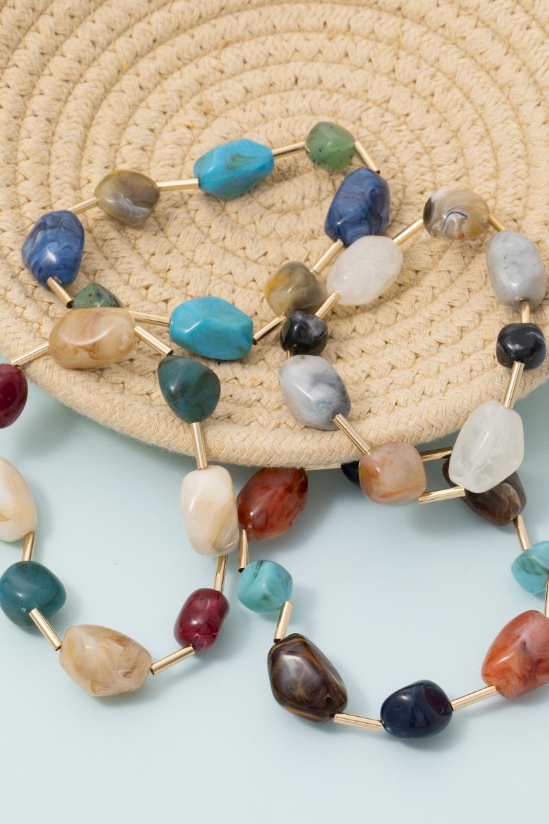 Metallic Bars And Rock Resin Beads Bracelet