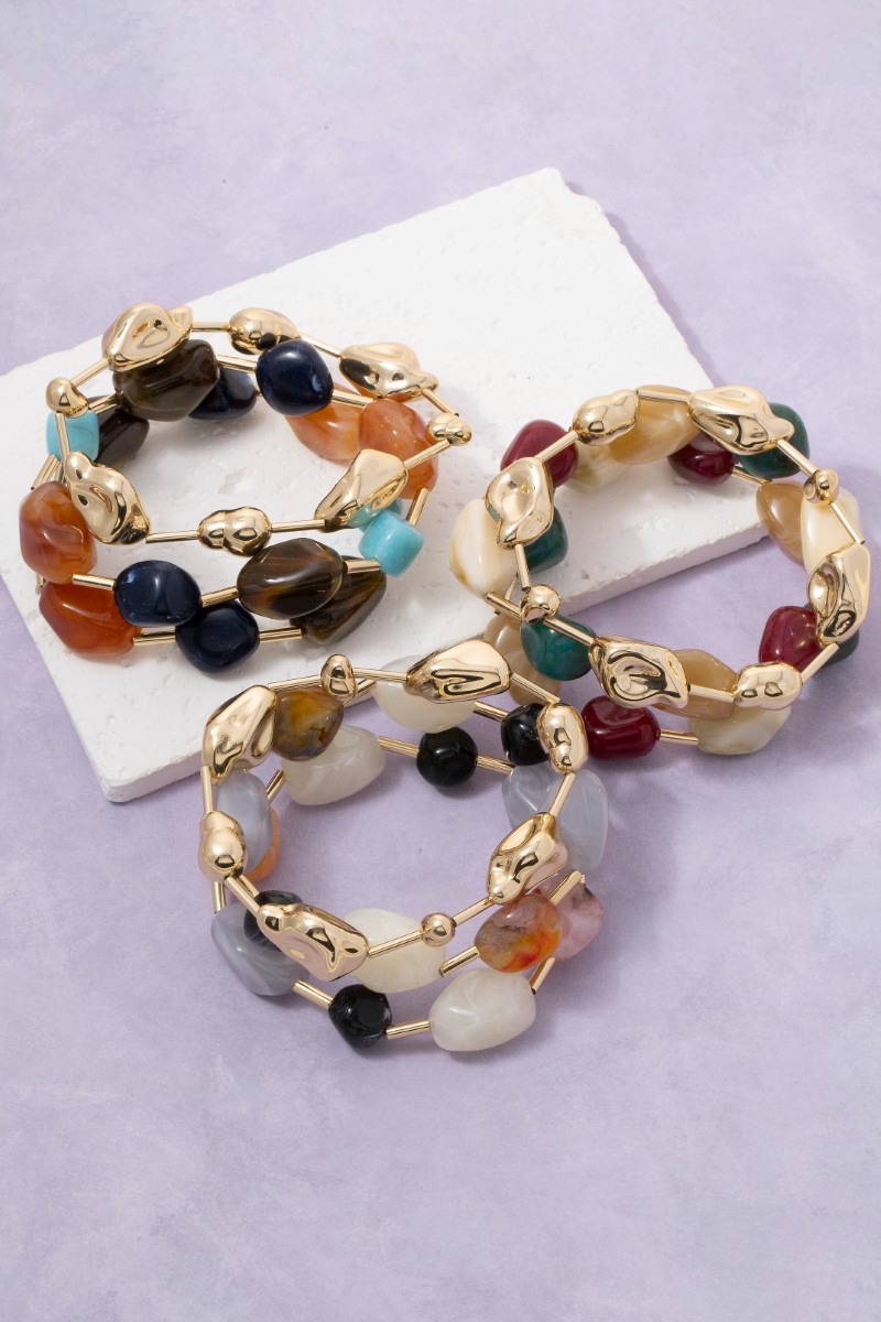 Irregular Metallic And Acrylic Beaded Bracelet Set