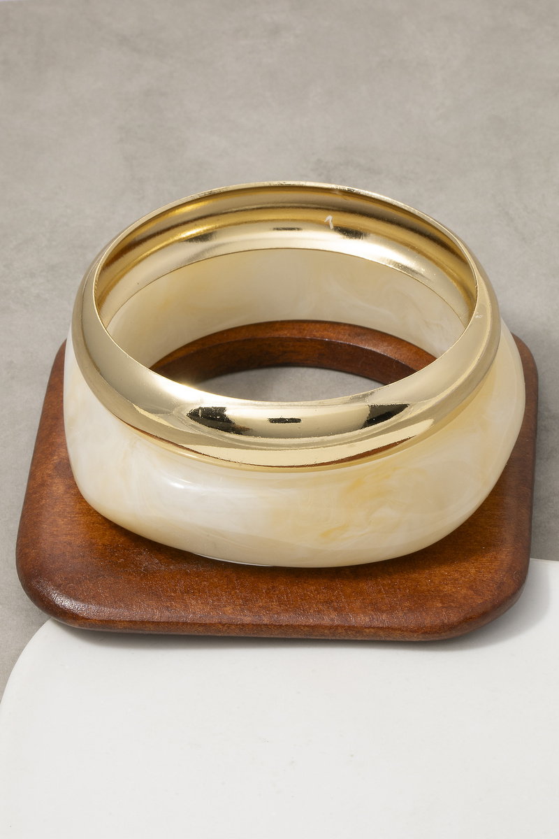 Two Piece Dome Stone Metal Bangle Bracelet Set