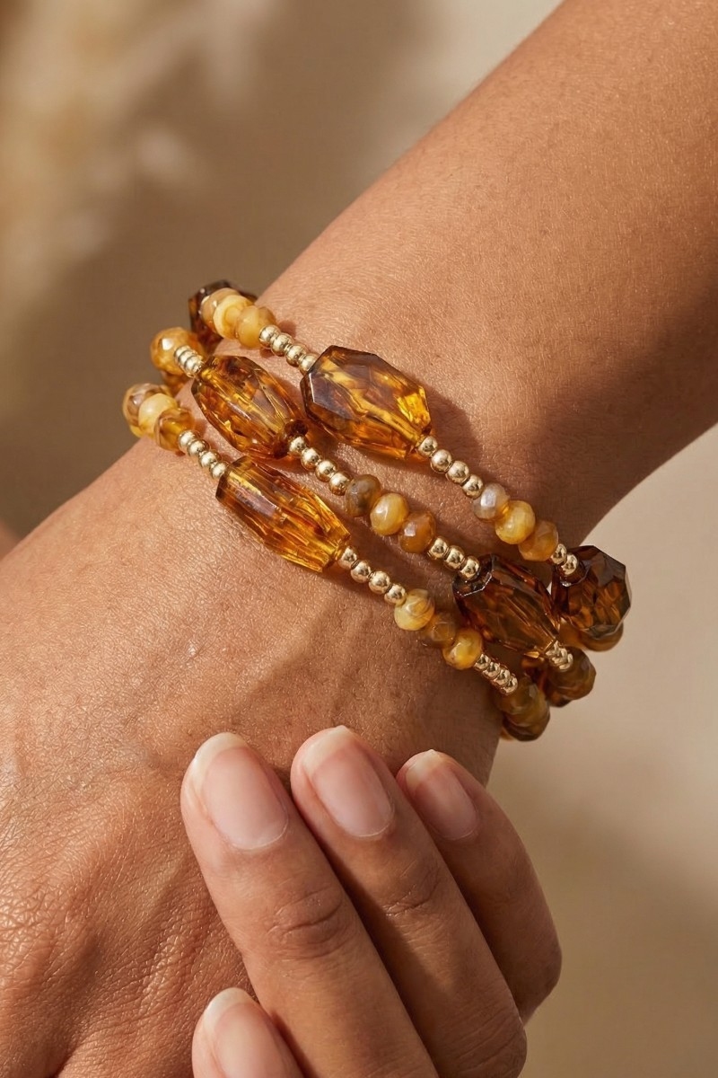 Marble Resin And Mini Metallic Beaded Bracelet Set