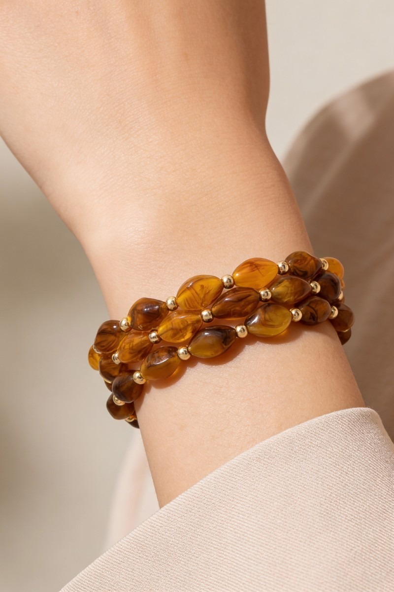 Marble Resin Ovals Beaded Bracelet Set