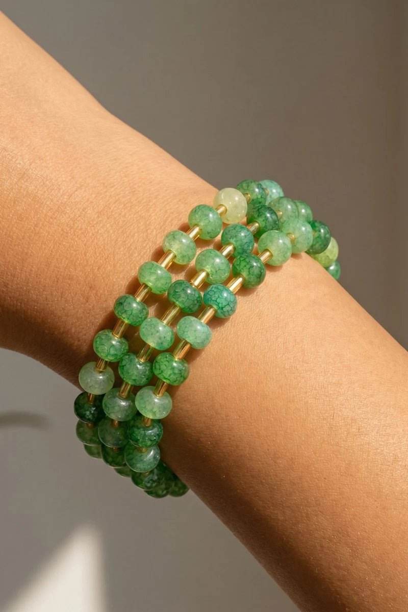 Marbled Stone Stretch Beaded Bracelet
