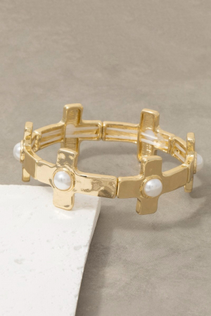 Cross & Pearl Stretch Bracelet