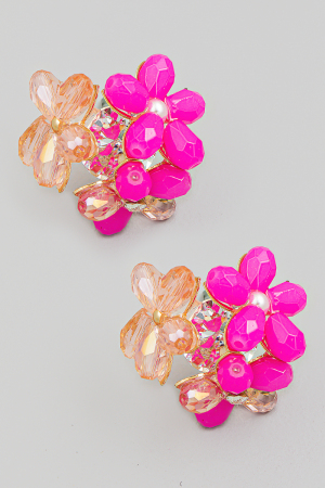 Floral Rhinestone Beaded Stud Earrings