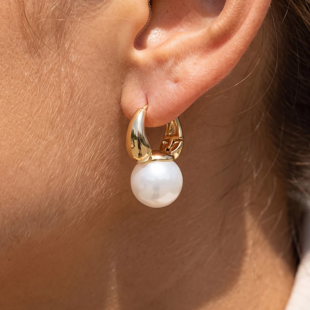 Chunky Pearl Ball Huggie Hoop Earrings