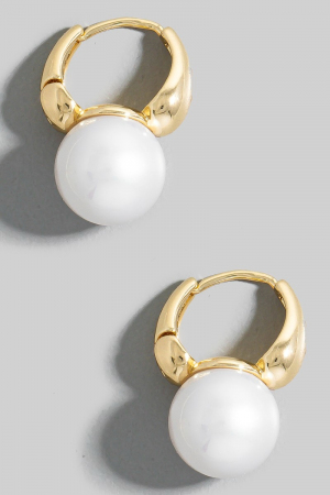 Pearl Bead Hinge Hoop Earrings