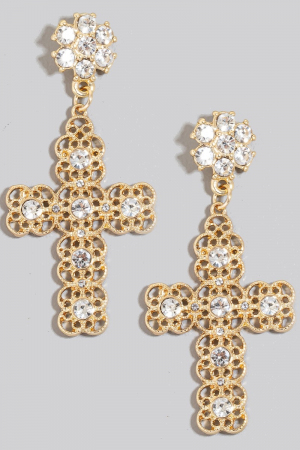 Studded Ornate Cross Dangle Earrings