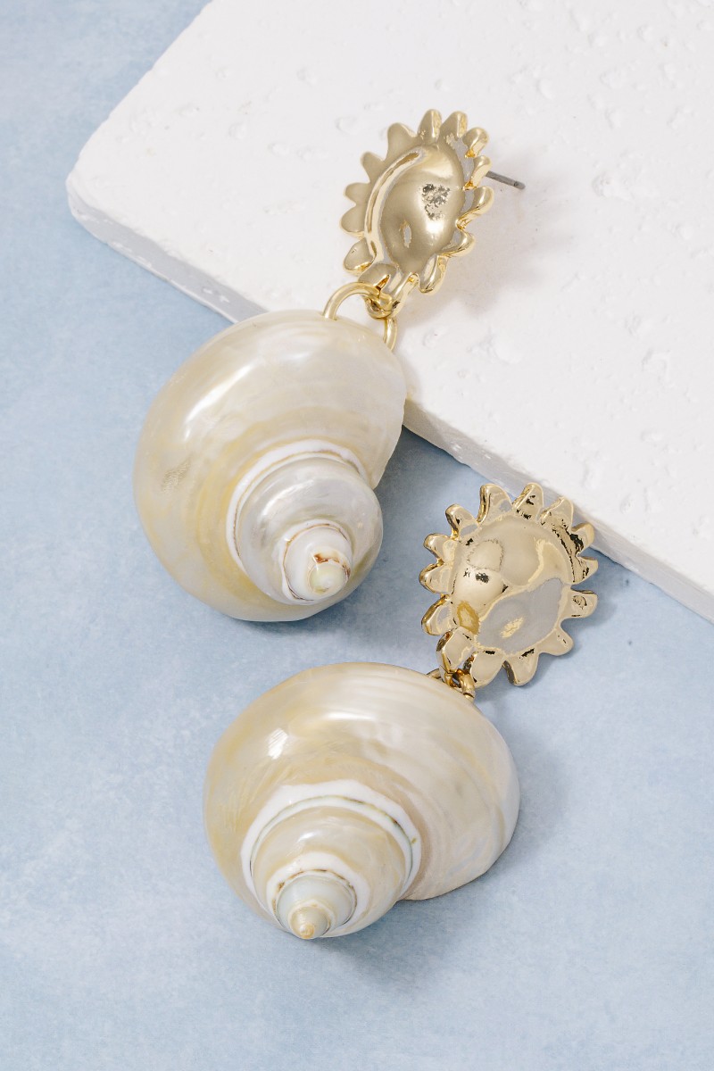 Sun Post And Large Shell Dangle Earrings