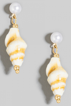 Pearl Stud And Sea Shell Dangle Earrings