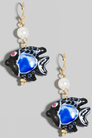 Fish And Pearl Dangle Hook Earrings
