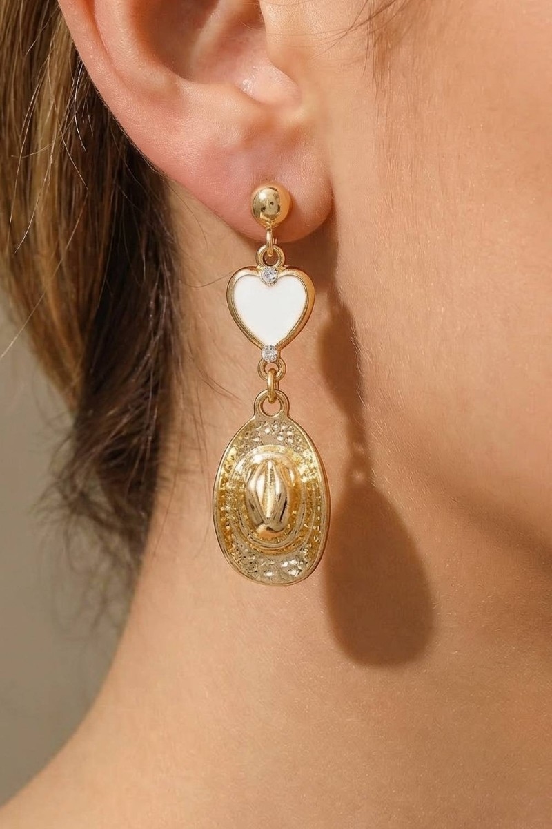 Enamel Heart And Cowboy Hat Dangle Earrings