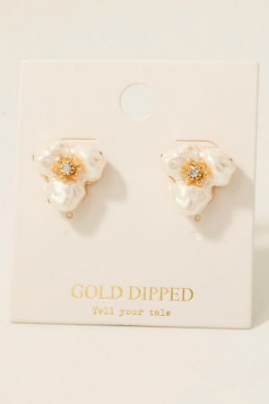 Gold Dipped Pearl And Gem Flower Stud Earrings