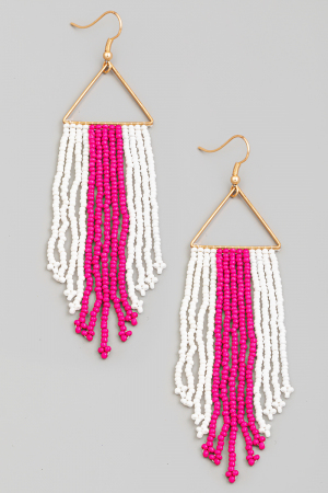 Long Bead Fringe Triangle Hook Drop Earrings