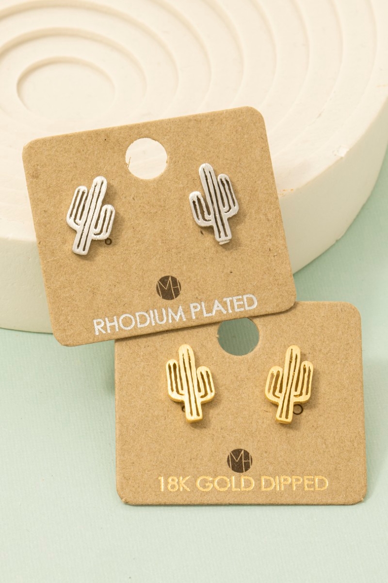 Gold Dipped Dainty Desert Cactus Stud Earrings