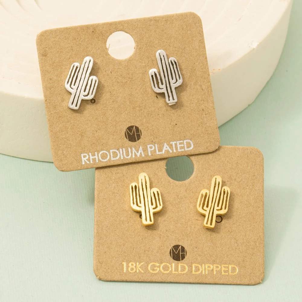 Gold Dipped Dainty Desert Cactus Stud Earrings