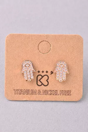 Dainty Hamsa Jewel Stud Earrings